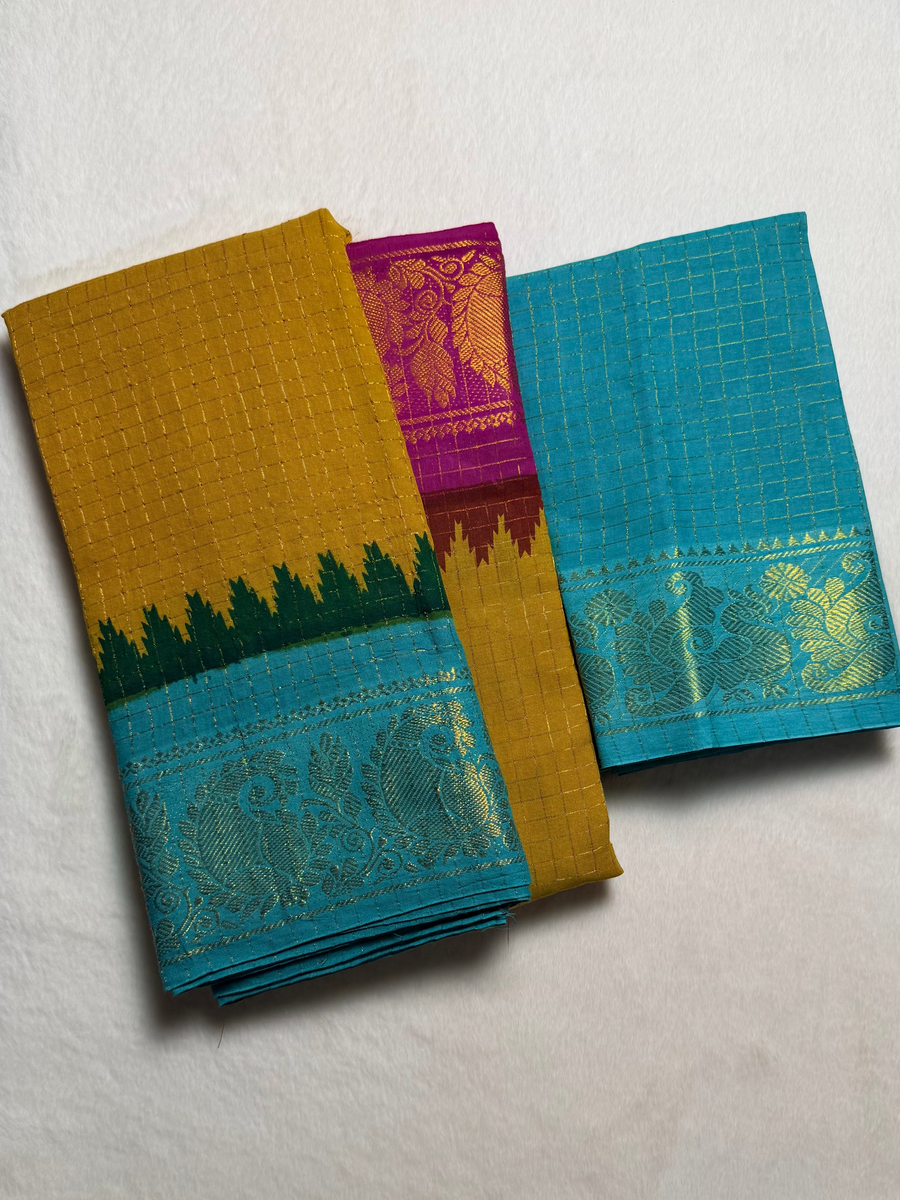 Traditional Ganga Jamuna Madurai Sungudi Cotton Saree with Blouse Piece