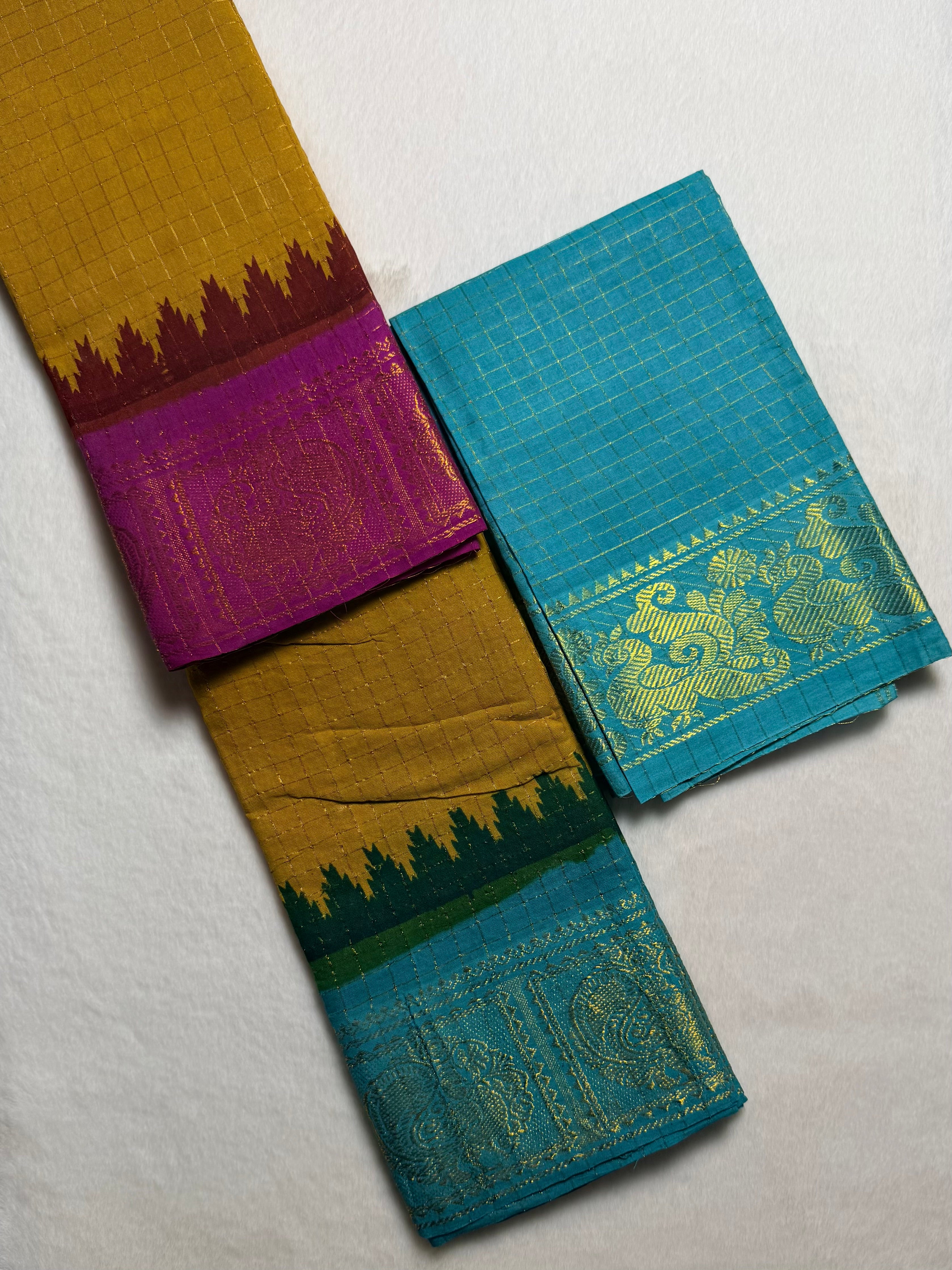 Traditional Kolam Madurai Sungudi Cotton Saree with Blouse Piece