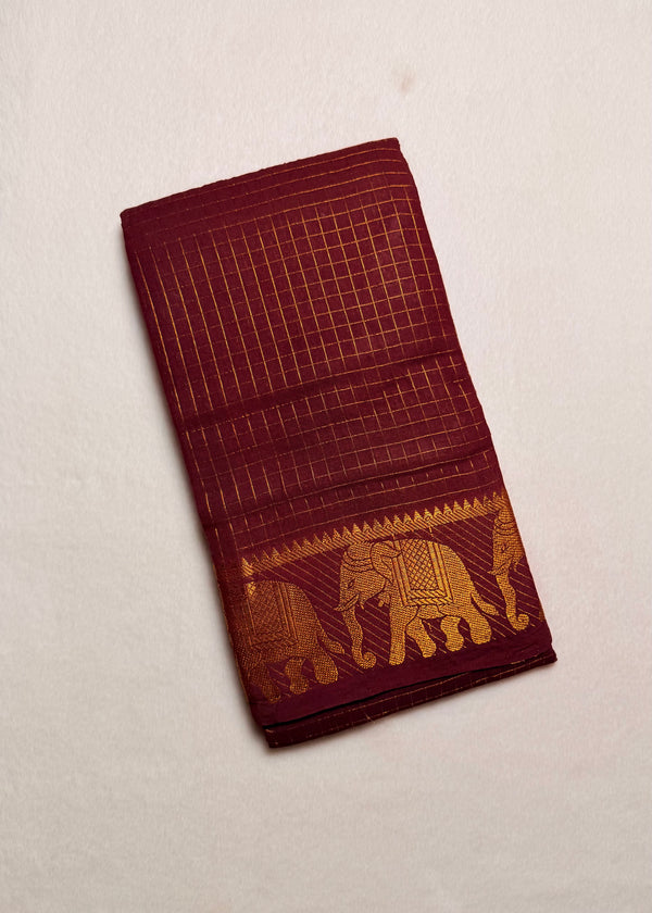 Traditional Zari Checks Madurai Sungudi Cotton Saree with Blouse Piece