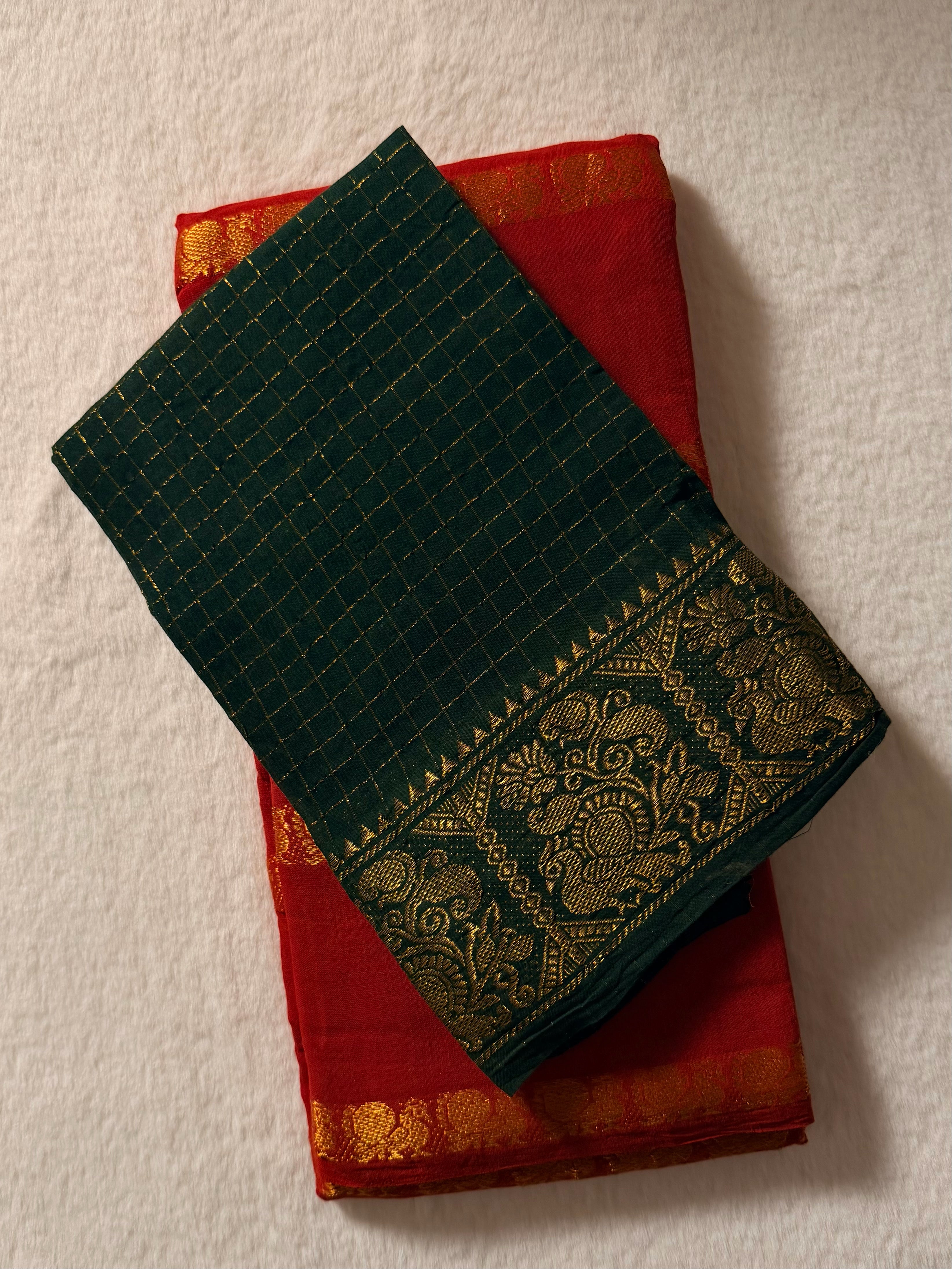 Traditional Madurai Sungudi Cotton Saree with Blouse Piece