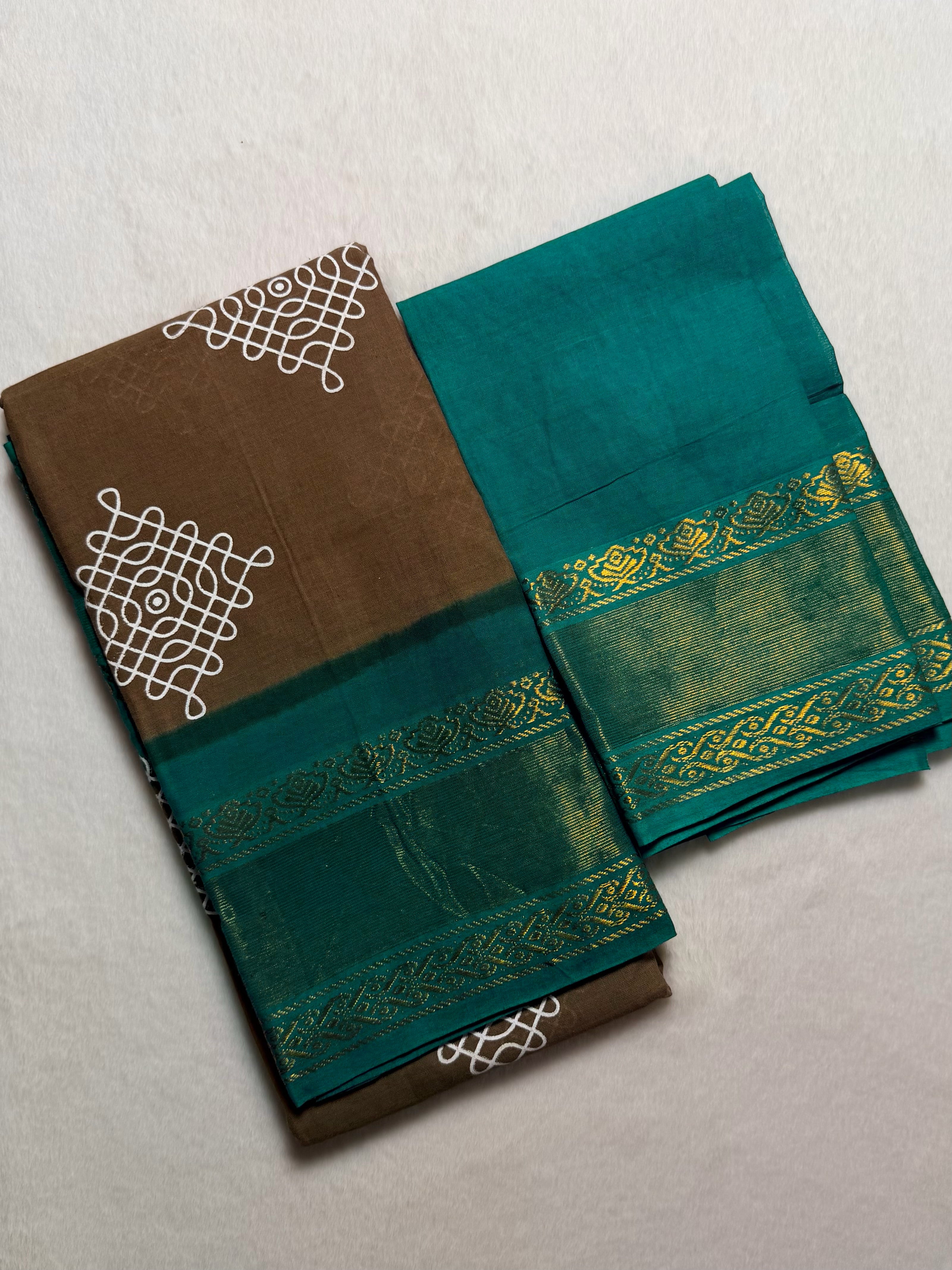 Traditional Kolam Madurai Sungudi Cotton Saree with Blouse Piece